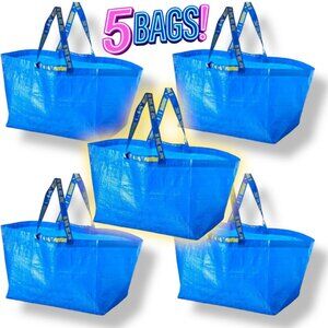 IKEA FRAKTA 5 PACK Large Blue Tote Bags Reusable Storage & Moving